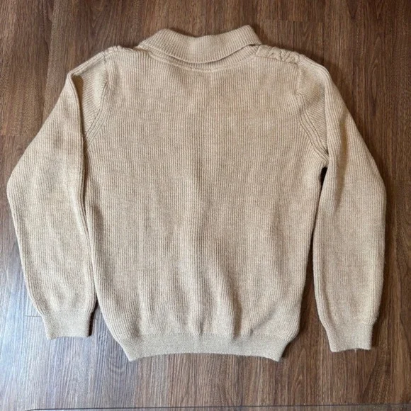 SOL Baby Alpaca Cable Knit Shawl Collar Sweater Women L Beige Cream Quiet Luxury - Picture 3 of 8